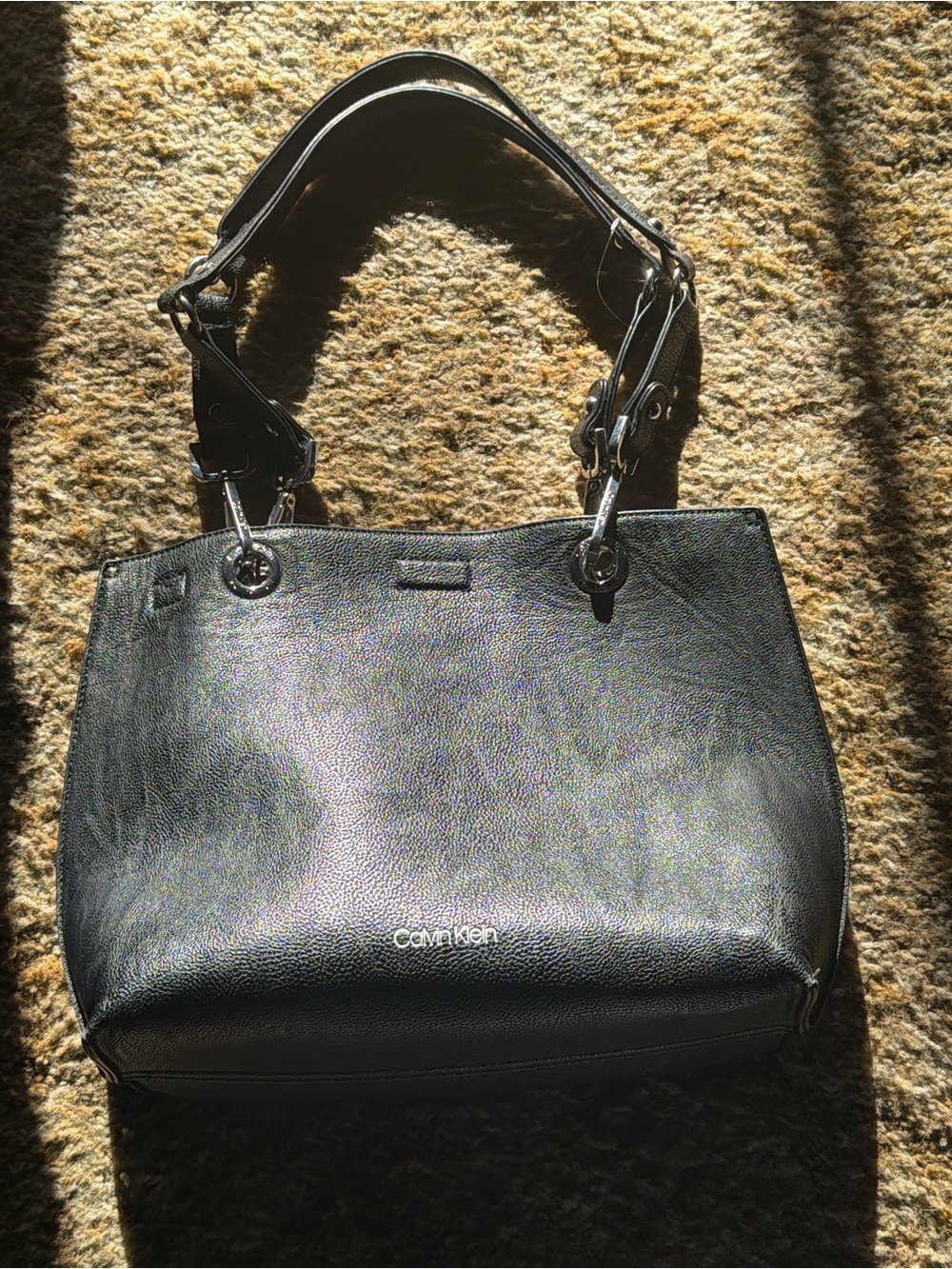 Calvin Klein Black Leather Shoulder Bag with Silver Hardware - Picture 6 of 6